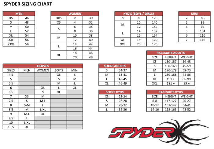 Size Chart Mens – Spyder